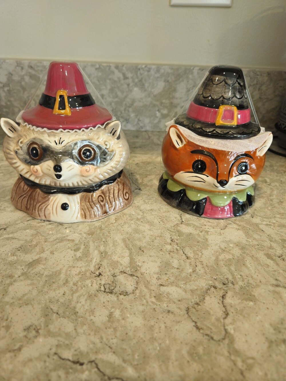 Johanna Parker Fox & Raccoon Pilgrim Canister Jar Set 5” Thanksgiving 2026 New
